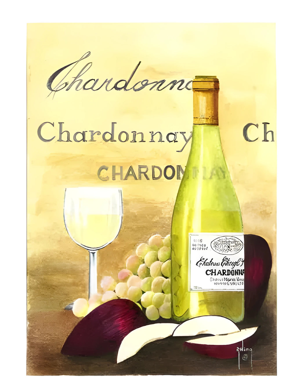Apple And Chardonnay DIY digital painting kit showing linen canvas, brushes, and paint in colour A1A.