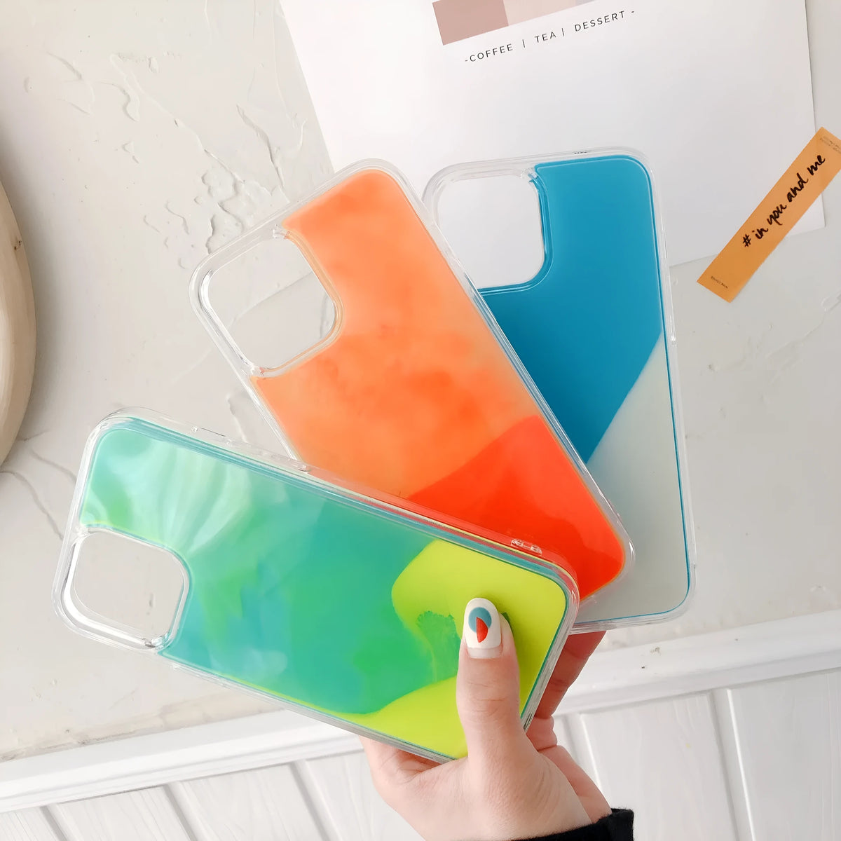 Candy Luminous Quicksand mobile phone case back cover in solid colour with TPU+PC construction