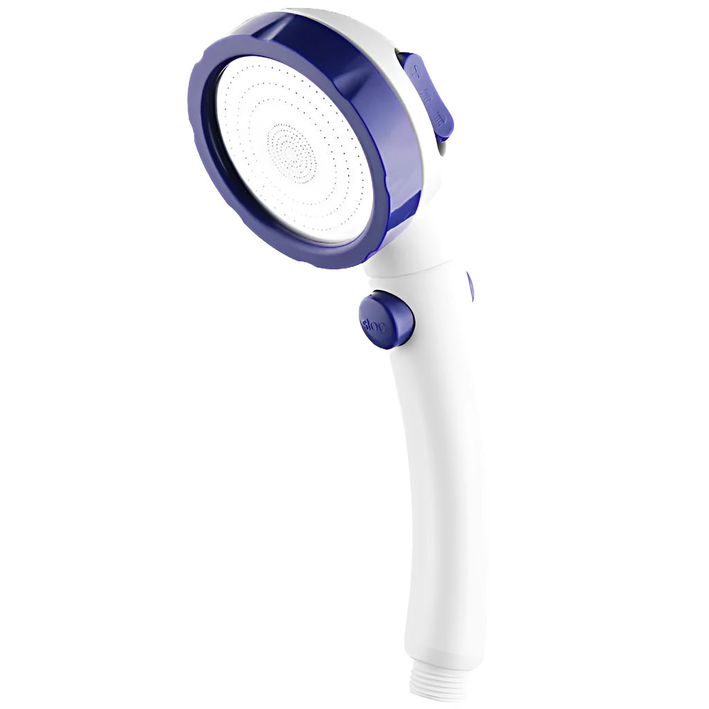 ABS handheld shower head with universal installation fitting in blue colour option