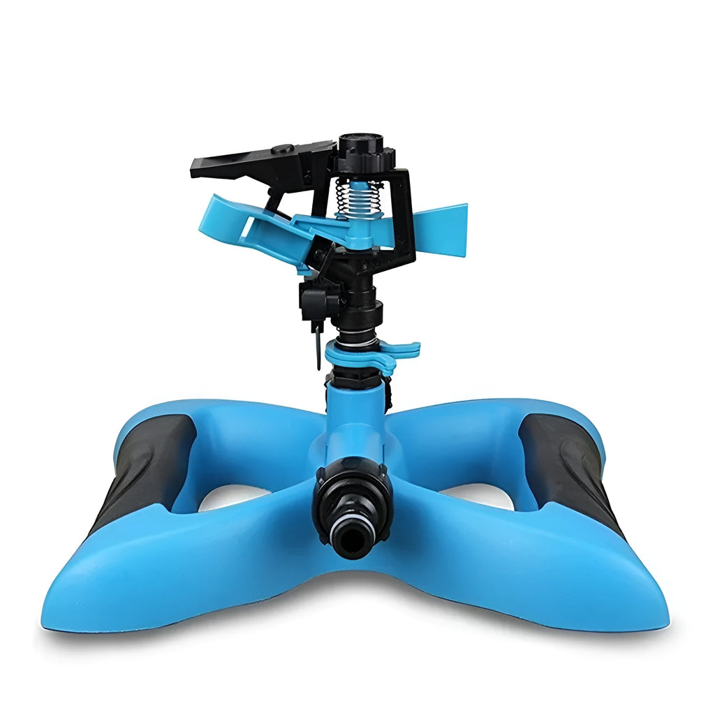 Blue plastic butterfly-shaped base rotating sprinkler for garden watering with series connection capability