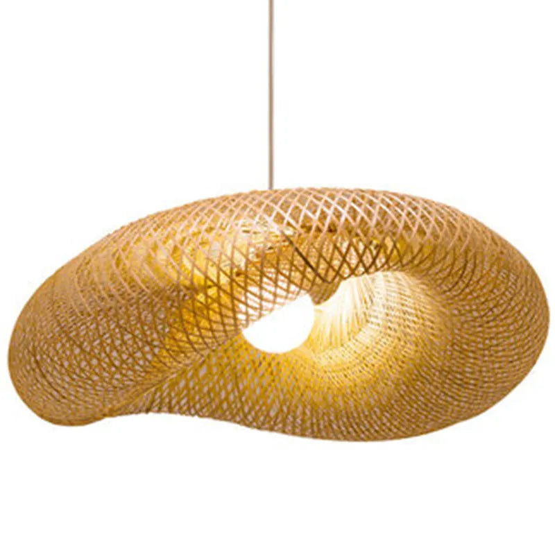 Bamboo chandelier light with Chinese design and 40cm diameter shell.
