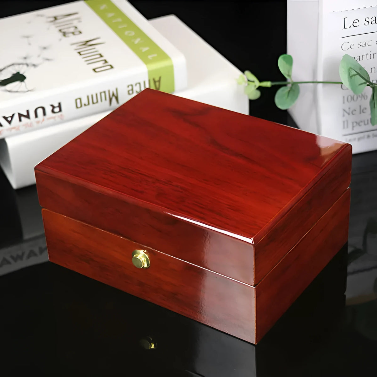 Brown MDF gloss paint jewellery gift box with silk screen print, 18x13.5x8.5cm heaven and earth cover