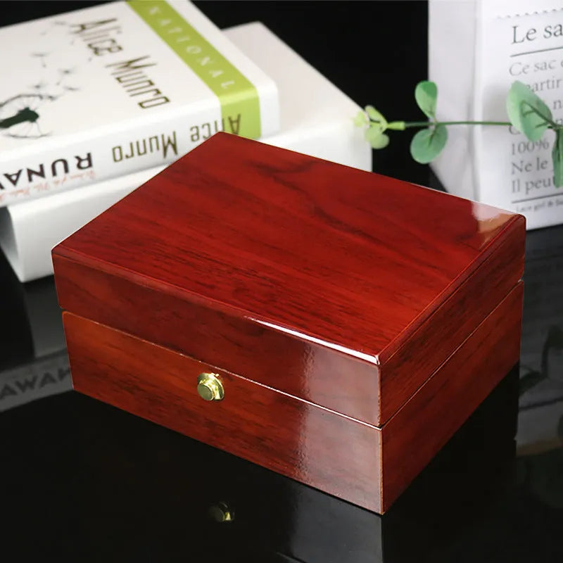Brown MDF gloss paint jewellery gift box with silk screen print, 18x13.5x8.5cm heaven and earth cover