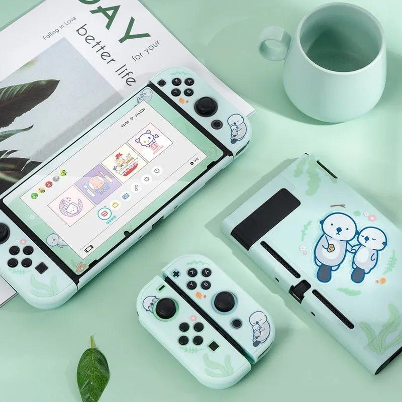 Nintendo Switch Lite protective case with silicone material and hard PC shell featuring back grip