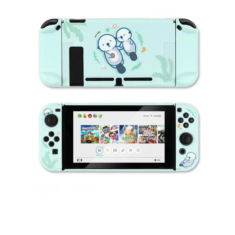 Nintendo Switch Lite protective case with silicone material and hard PC shell featuring back grip