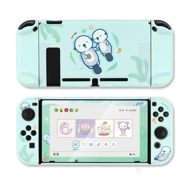 Nintendo Switch Lite protective case with silicone material and hard PC shell featuring back grip