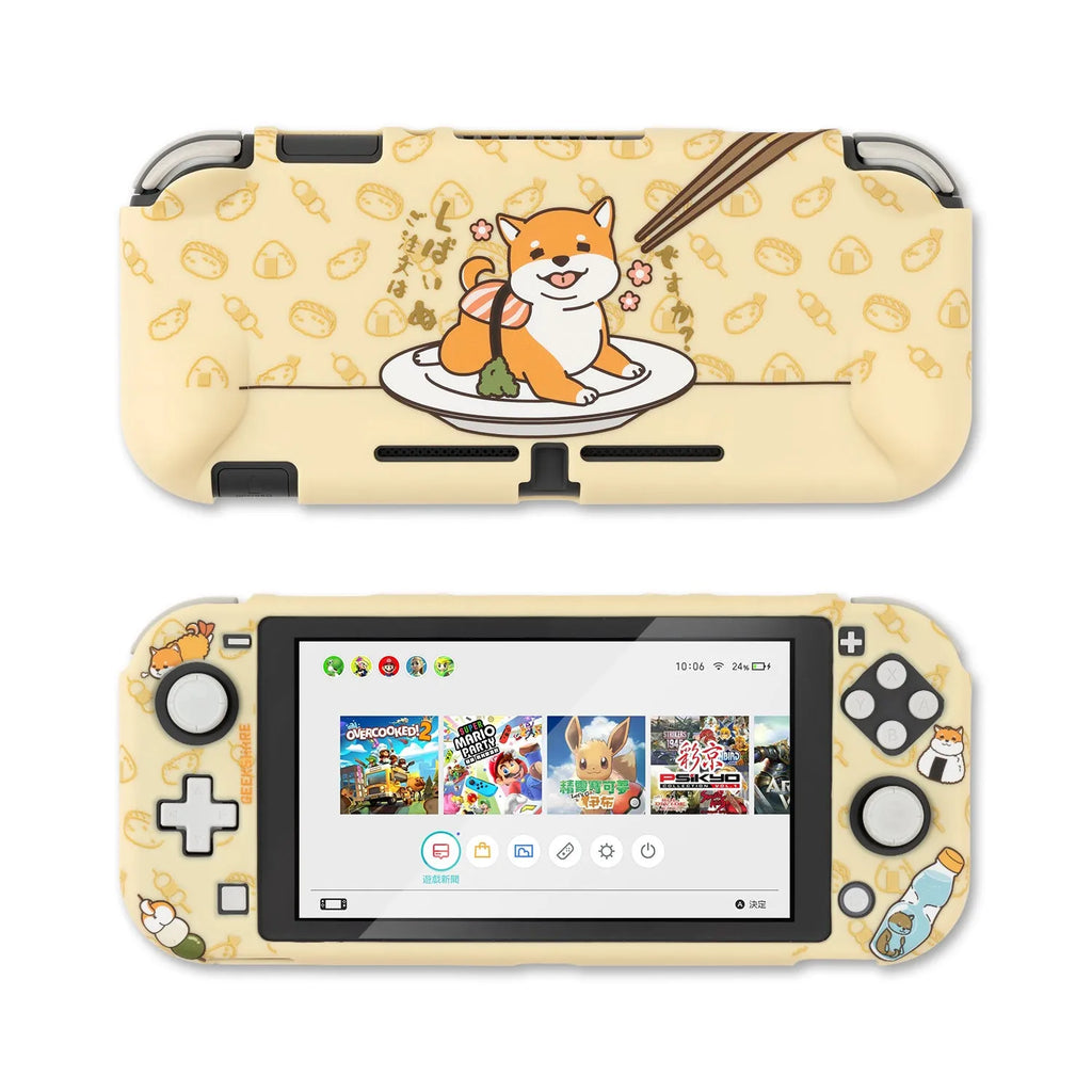 Nintendo Switch Lite protective case with silicone material and hard PC shell featuring back grip