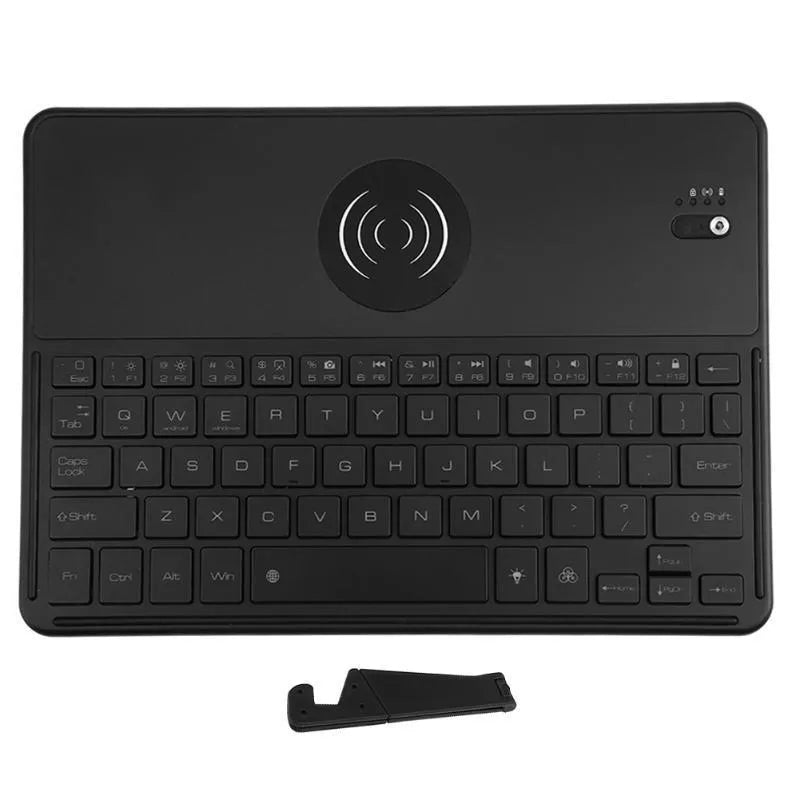 Black Bluetooth 3.0 keyboard with QI wireless charging, 244x173x5mm, seven backlight colours, ABS aluminium alloy, Apple iOS Android Windows compatible