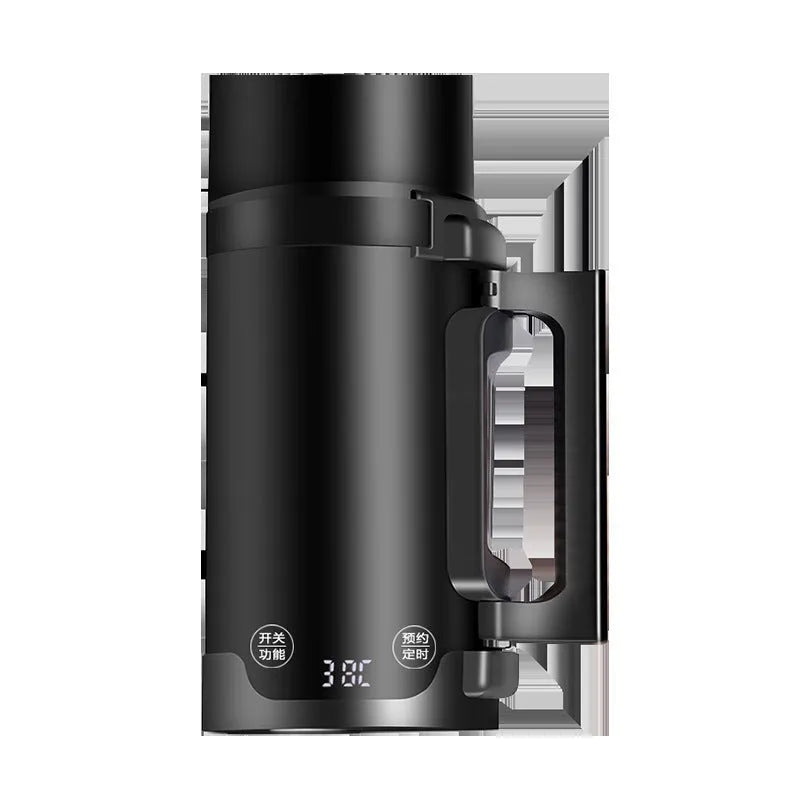 Black portable mini electric travel kettle with water level marking and power cord