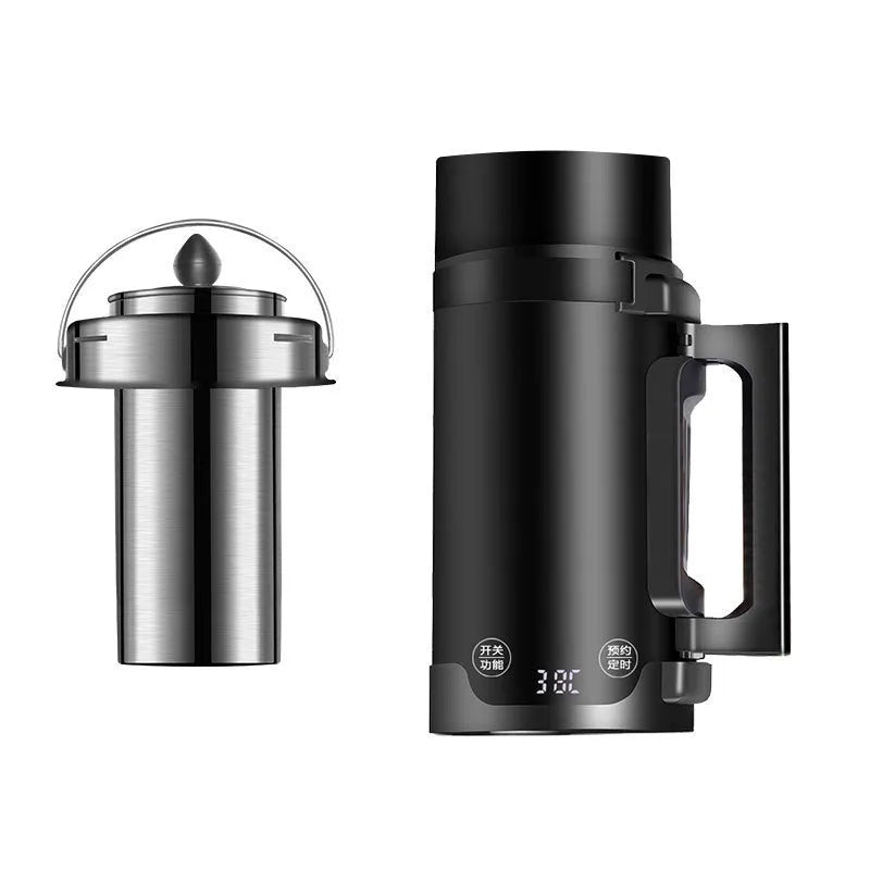 Black portable mini electric travel kettle with water level marking and power cord