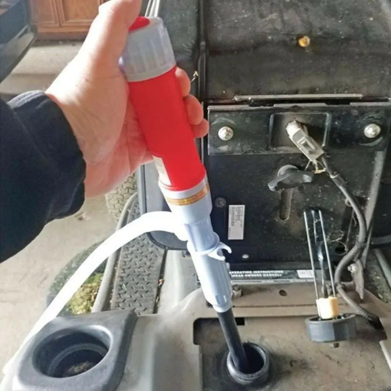 Manual siphon hand pump for fuel and oil transfer with blue plastic construction
