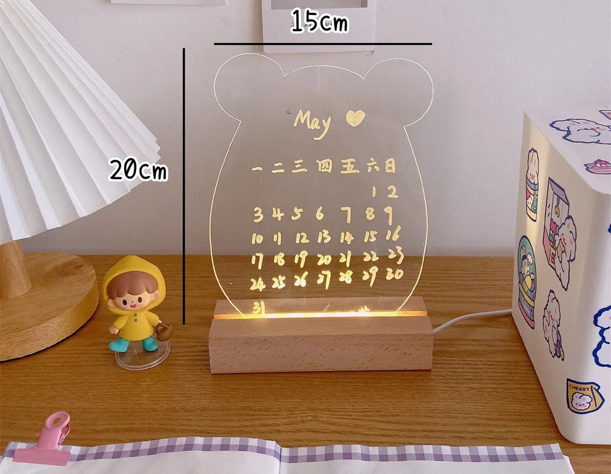Bedroom atmosphere light with LED illumination and message board options in multiple style variations