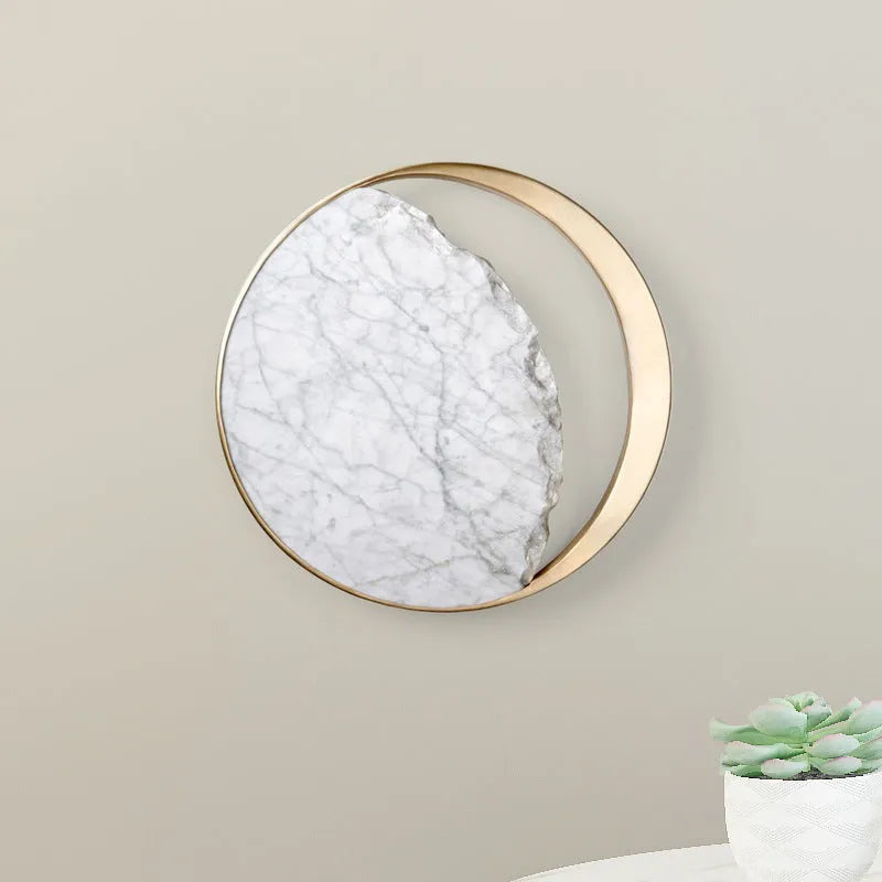 Circular marble and copper eclipse design LED wall sconce lamp
