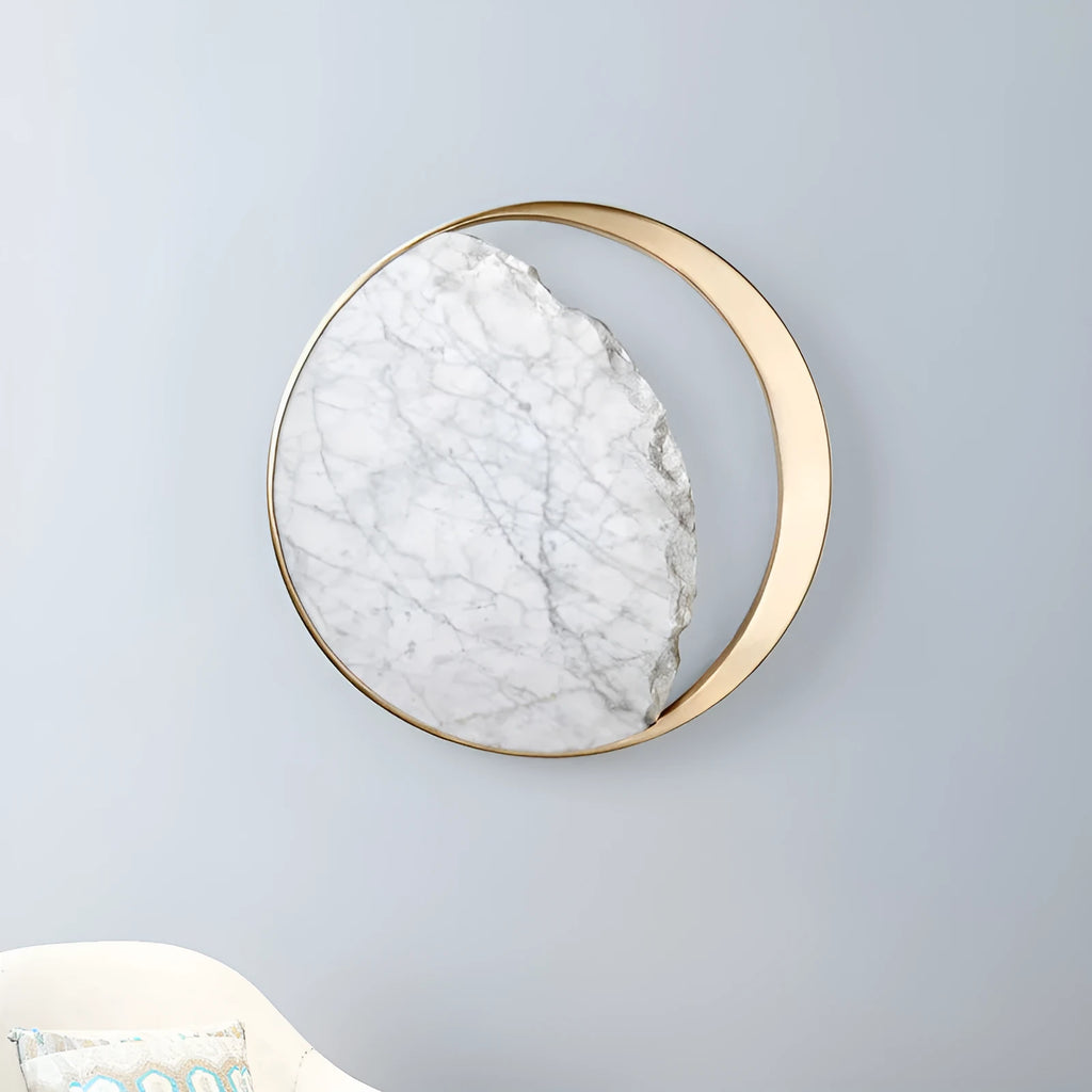Circular marble and copper eclipse design LED wall sconce lamp