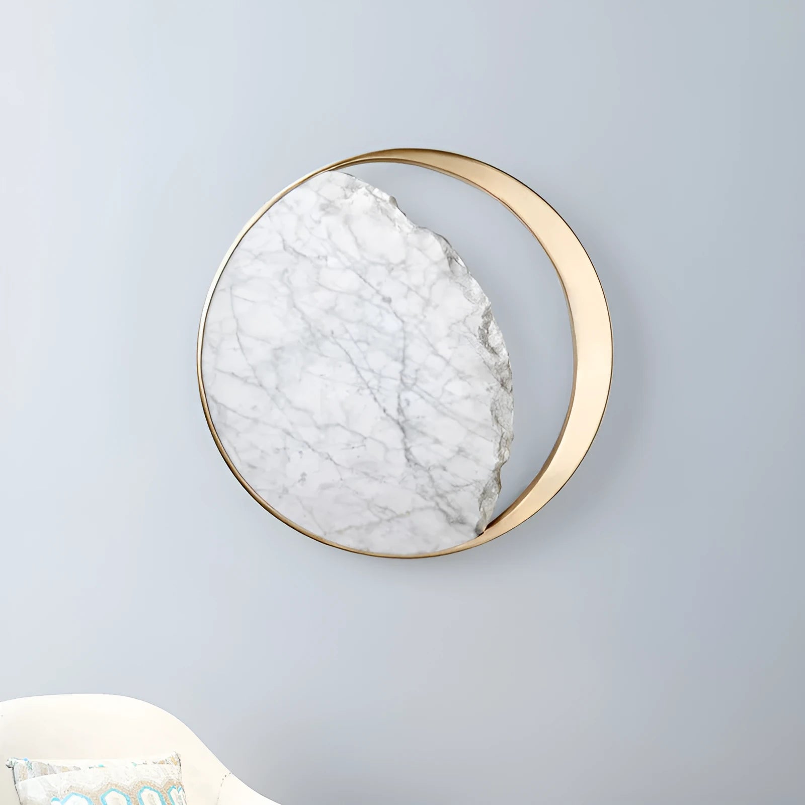 Circular marble and copper eclipse design LED wall sconce lamp