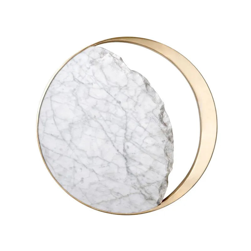 Circular marble and copper eclipse design LED wall sconce lamp