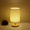Solid wood cloth cover LED table lamp with USB port, grey linen shade, modern simple style for study desk