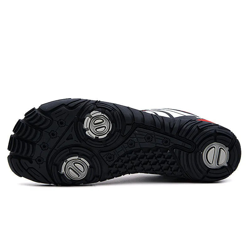 Outdoor quick-drying wading shoes in red with mesh upper and rubber sole.
