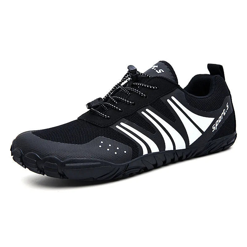 Outdoor quick-drying wading shoes in red with mesh upper and rubber sole.