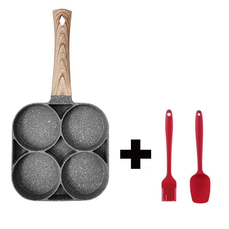 Four-hole non-stick aluminium frying pan with bakelite handle for making breakfast eggs and pancakes