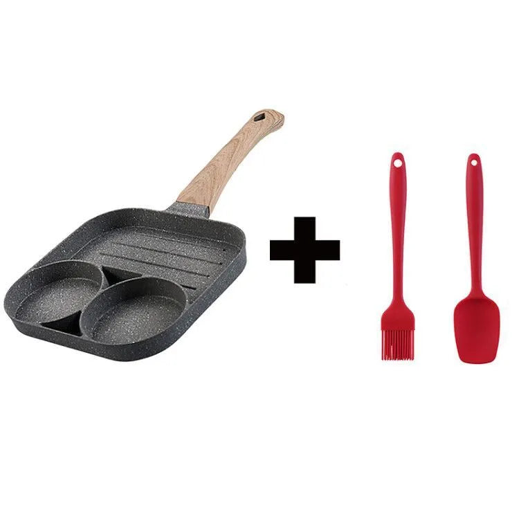 Four-hole non-stick aluminium frying pan with bakelite handle for making breakfast eggs and pancakes