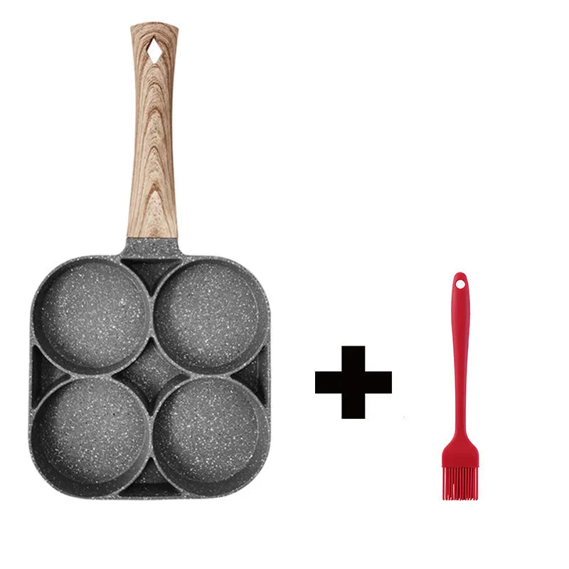 Four-hole non-stick aluminium frying pan with bakelite handle for making breakfast eggs and pancakes