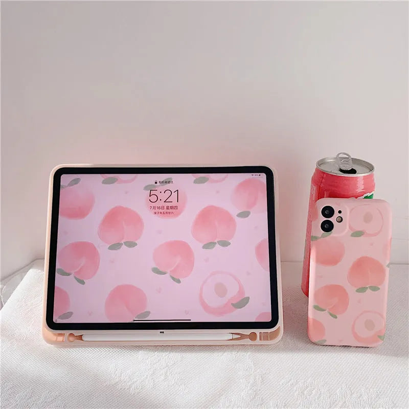 Peach and strawberry TPU leather anti-drop holster case for iPad Pro and other iPad sizes