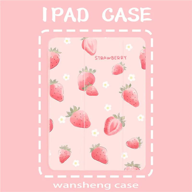 Peach and strawberry TPU leather anti-drop holster case for iPad Pro and other iPad sizes