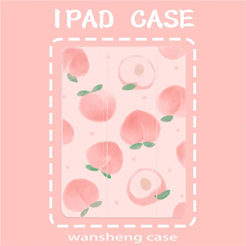 Peach and strawberry TPU leather anti-drop holster case for iPad Pro and other iPad sizes