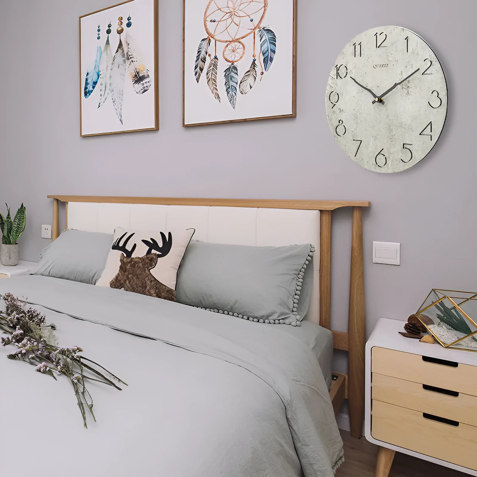 Grey European style wall clock for living room with custom processing option
