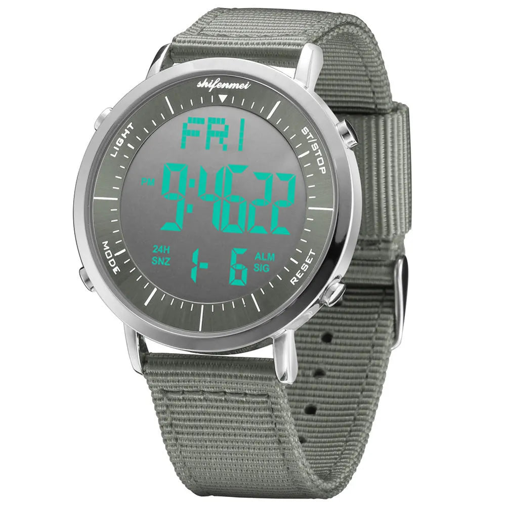 Shifenmei digital sports watch with 10m waterproof rating and casual design