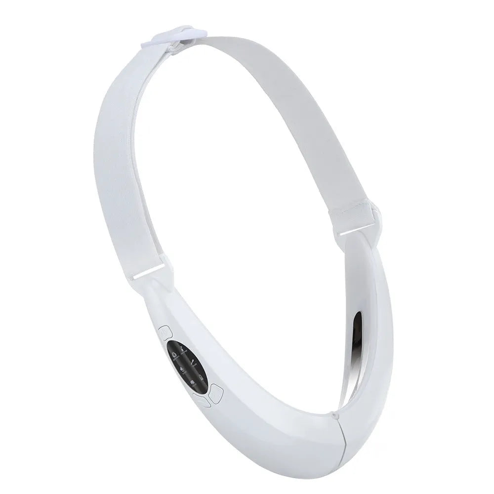 White ABS plastic facial lifting device with red and blue light therapy, showing control buttons for modes and vibration.