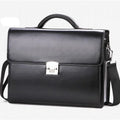 Black horizontal PU leather men's business briefcase with a zipper opening and handle.