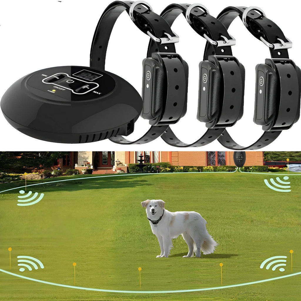 Electronic dog fence training collar with waterproof rechargeable receiver, ABS transmitter, adjustable radius up to 492 feet