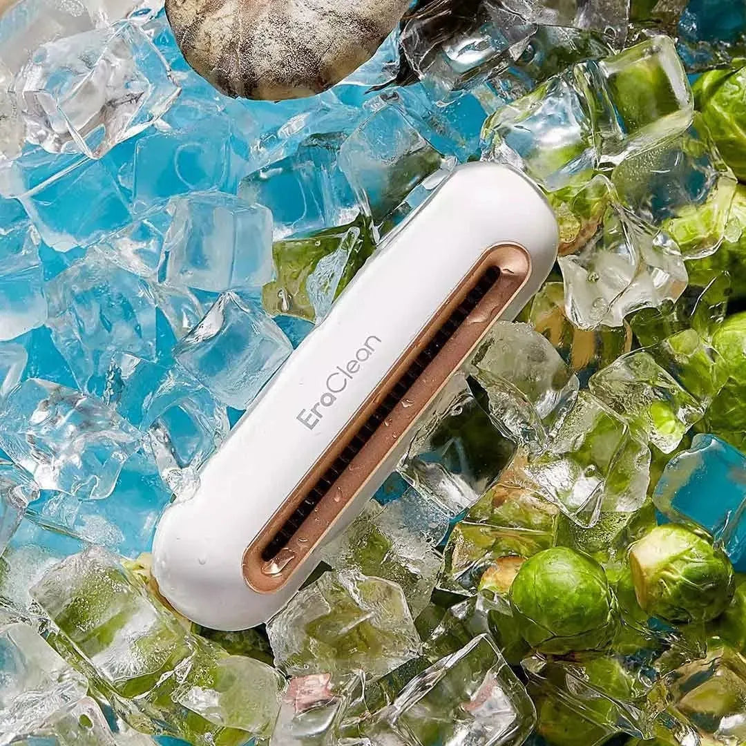 Rose gold refrigerator deodorant sterilizer with USB cable for car and small space air purification.