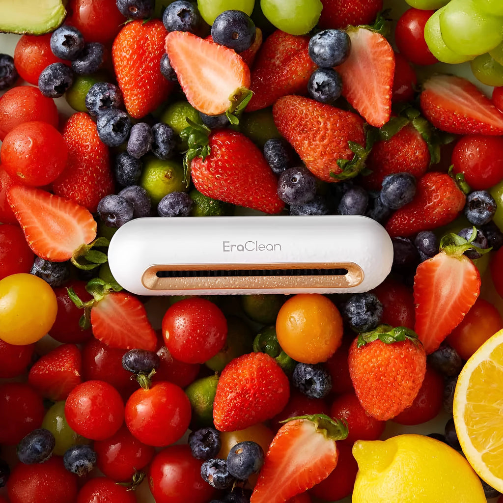 Rose gold refrigerator deodorant sterilizer with USB cable for car and small space air purification.