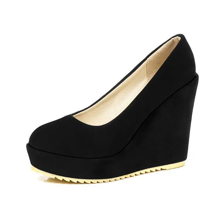 Women's retro platform wedge shoes with thick bottom, round toe, lace up decor, Beige colour