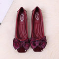 Womens square toe PU ballet flats slip-on low heel shoes in wine red