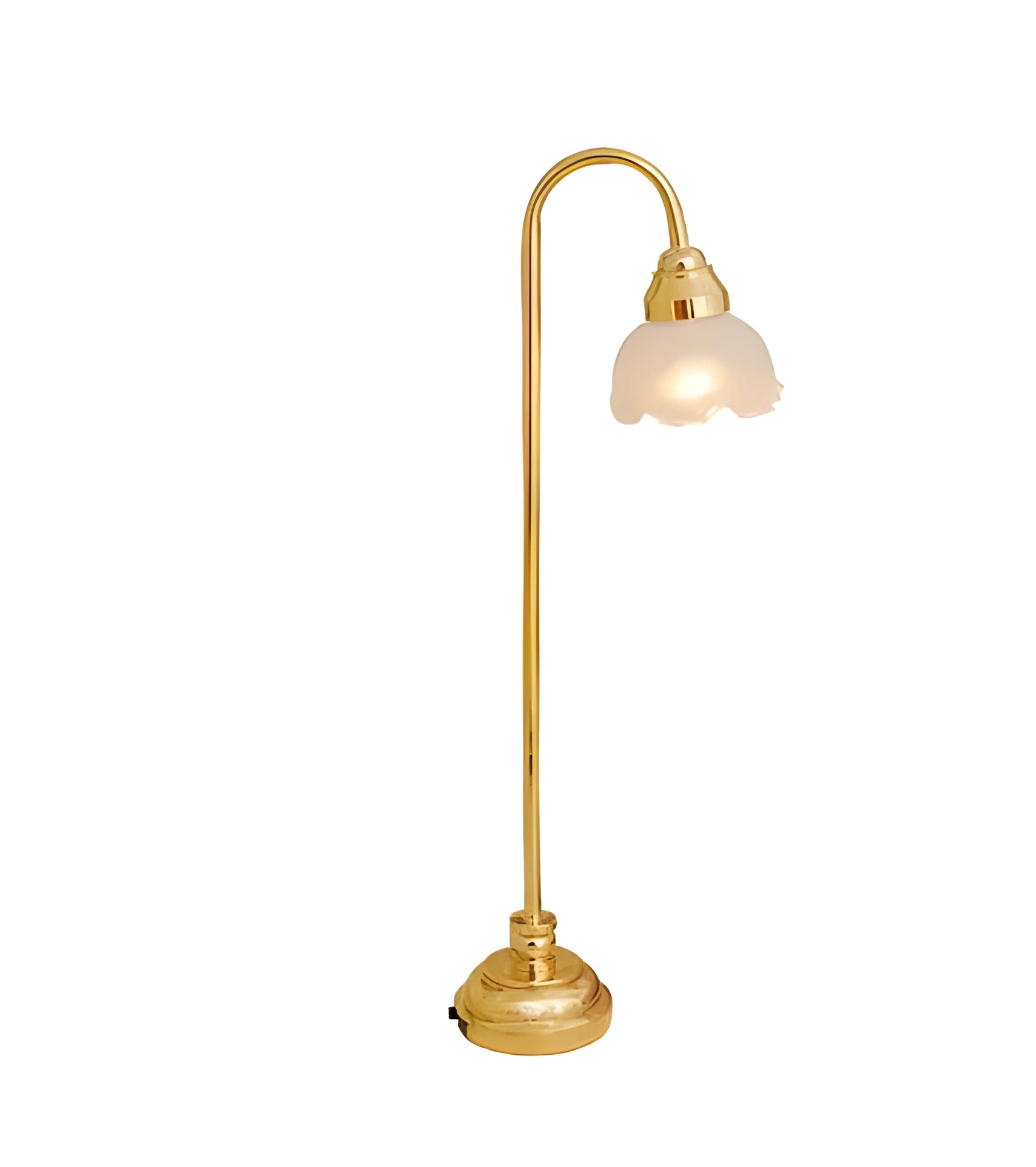 Miniature dollhouse LED floor lamp with flower shade design, battery powered cordless operation