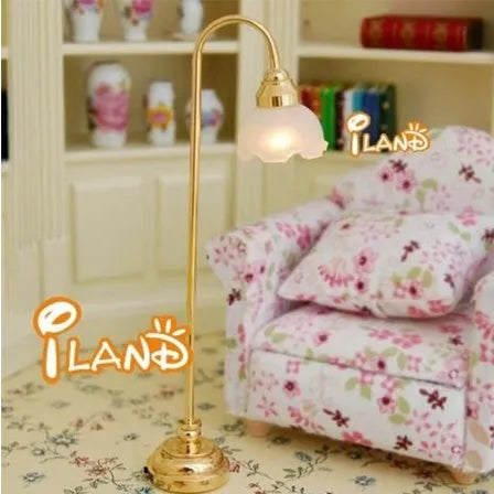 Miniature dollhouse LED floor lamp with flower shade design, battery powered cordless operation