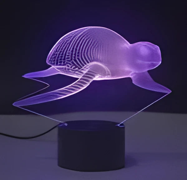 Colour-changing LED table lamp with acrylic panel on black ABS base, showing touch controls and USB cable