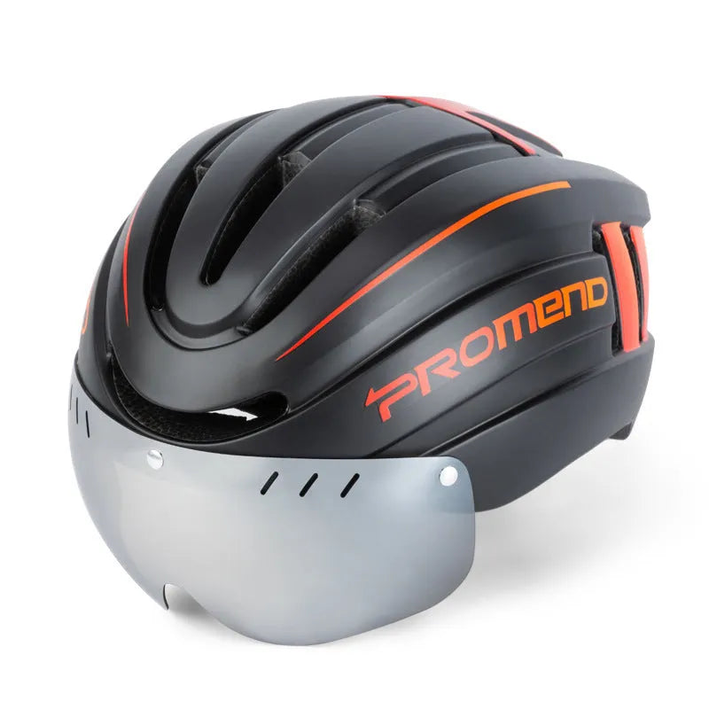 Integrated molding mountain helmet with LED warning light in black and grey for adult riders