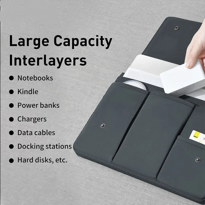 Multi-compartment handheld iPad storage bag waterproof anti-collision lock closure black 13 inches