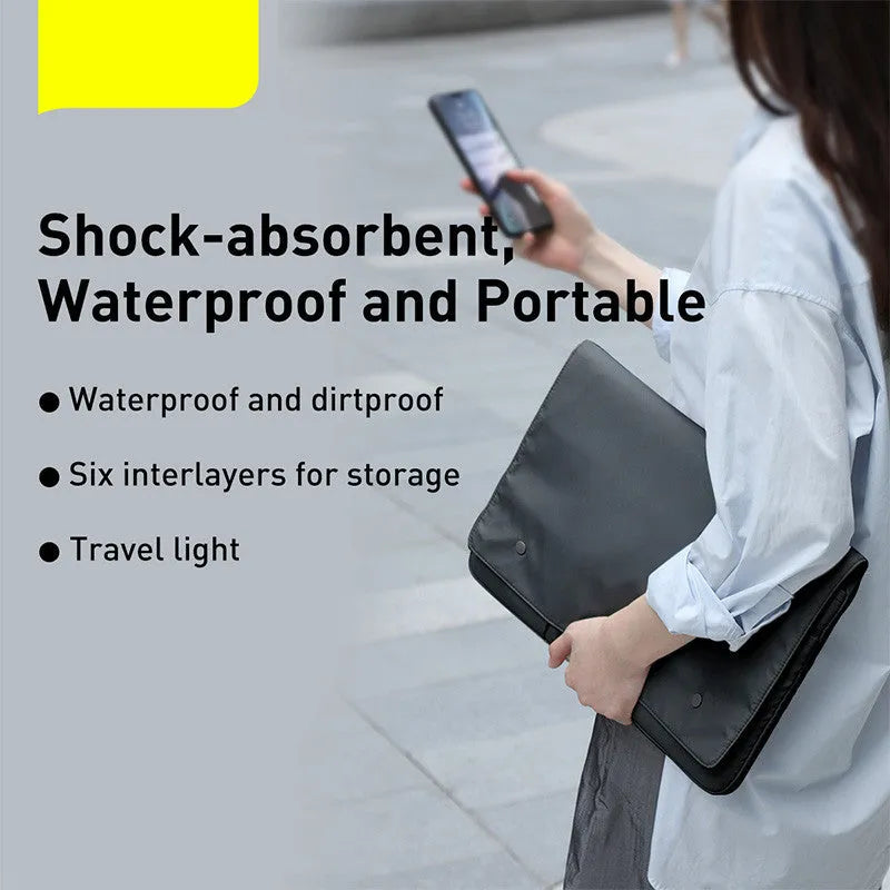 Multi-compartment handheld iPad storage bag waterproof anti-collision lock closure black 13 inches