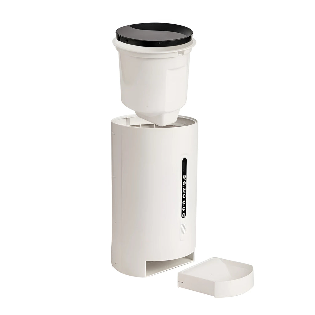 White smart pet feeder with 4.6L capacity and timing functions