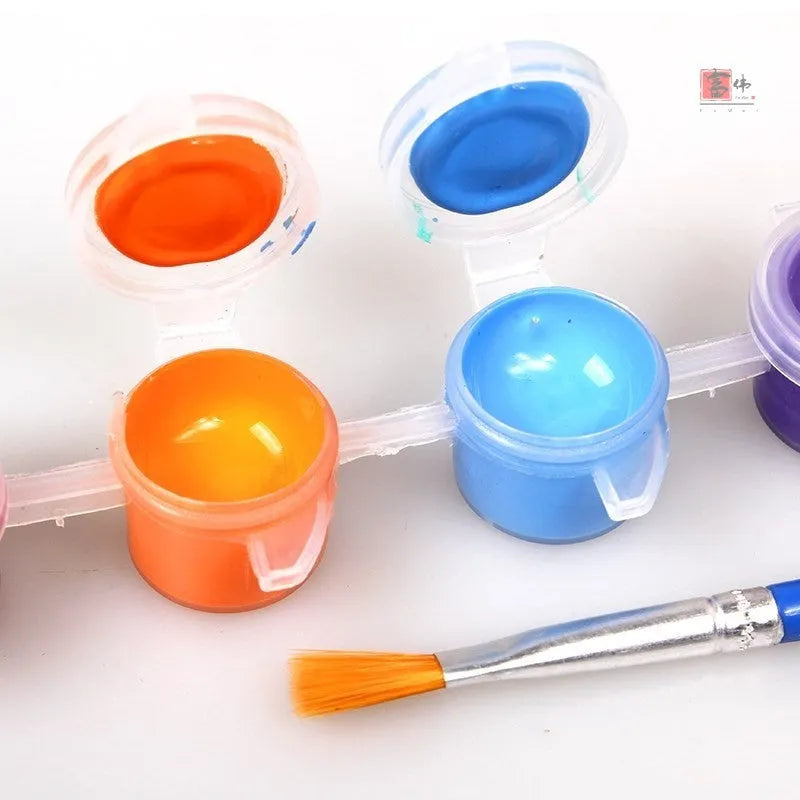 Children's one-time use gouache painting drawing board set with 50 pre-printed designs, paints, and pens.