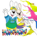 Children's one-time use gouache painting drawing board set with 50 pre-printed designs, paints, and pens.