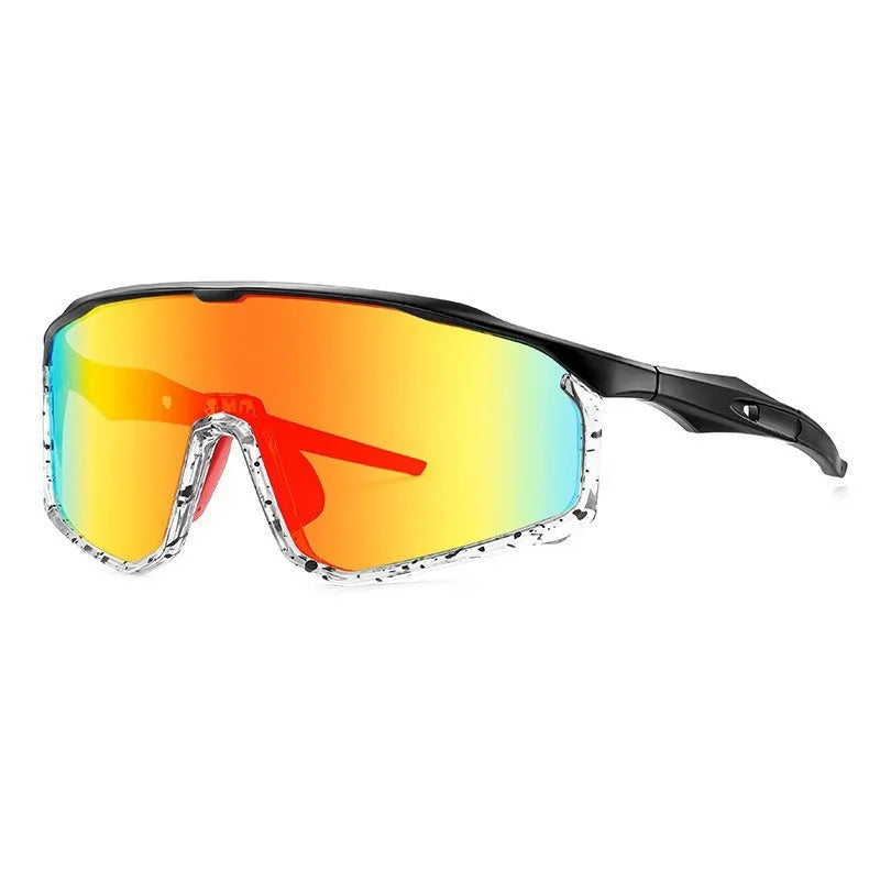 Full-frame mountaineering goggles with colourful lenses, shown in a black and red colour variant, for climbing and snow sports.