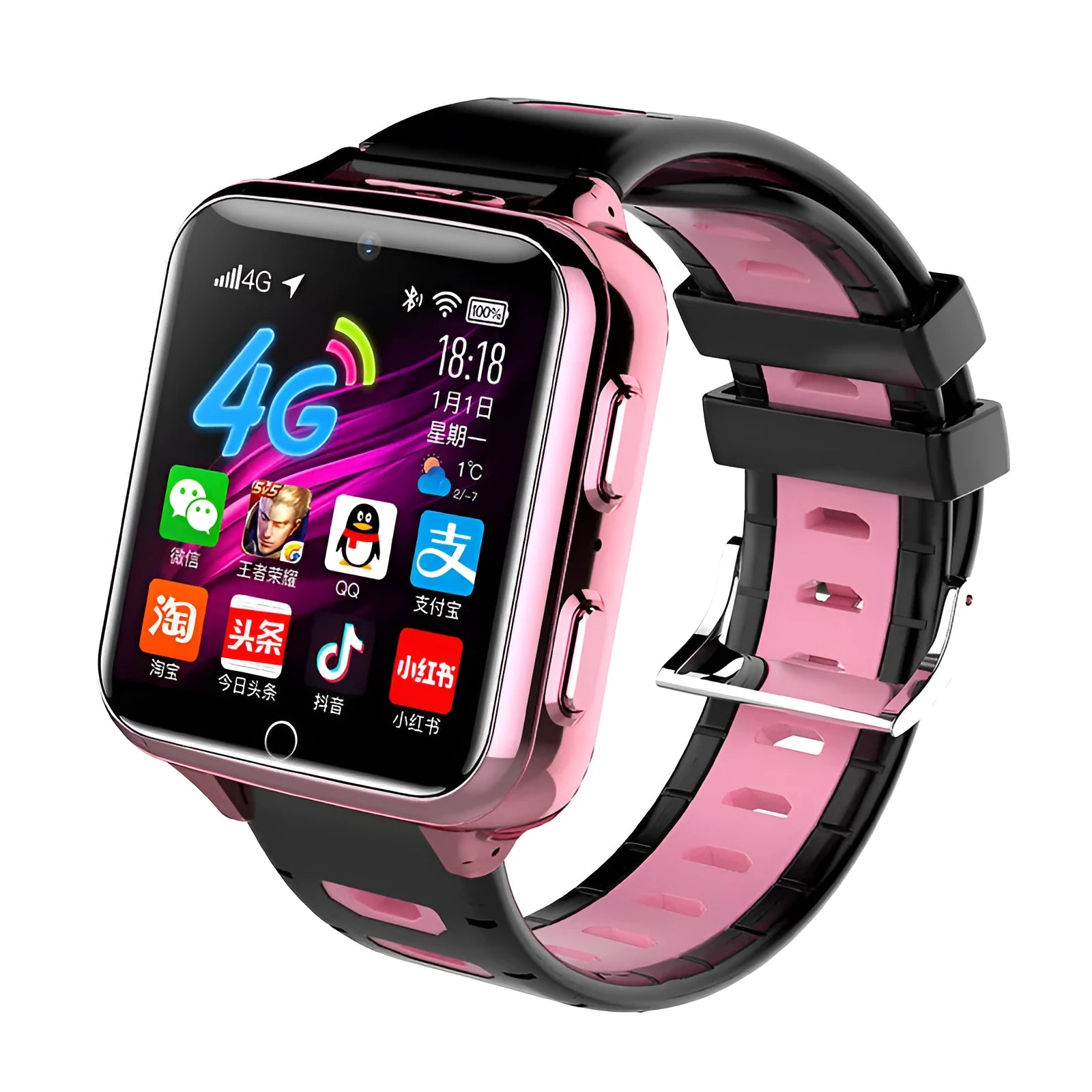 Children's WiFi smart sports watch with 1.54 inch touchscreen in black, blue, or pink colours