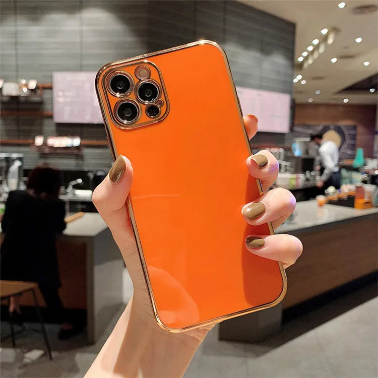 Luxury TPU metal electroplated phone case with geometric graffiti design in Emerald Green for iPhone
